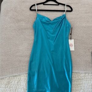 Elegant Blue Mini Dress with Spaghetti Straps